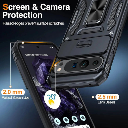 Case For Google Pixel 9 Pro XL 8 Pro 8A Pixel 7 Pro Slide Lens Protective Full Rugged Military Grade Kickstand Shockproof Cover 