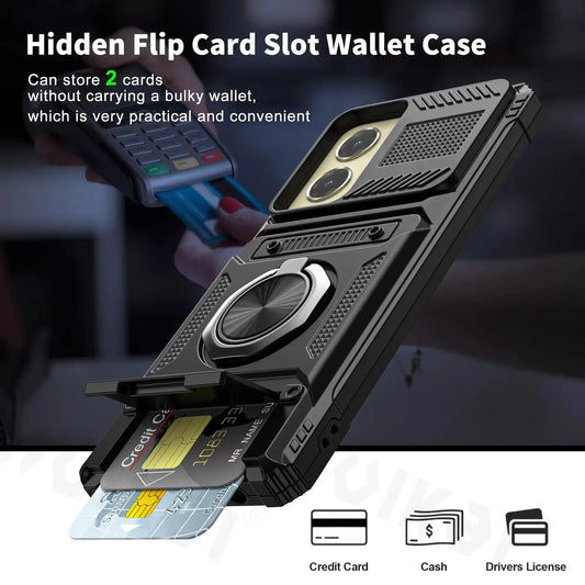 Case For Motorola Edge 50 Fusion Edge 50 Ultrra G 2024 G Stylus 5G G Play Card Holder Rotated Layer Heavy Shockproof Wallet Case 