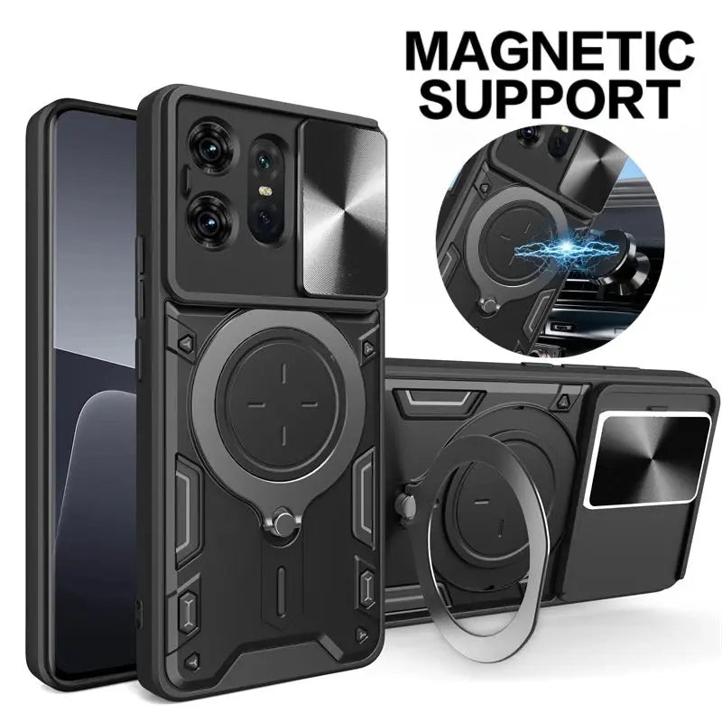 For Motorola Moto Edge 50 Pro Case Slide Camera Shockproof Armor Phone Case For Edge50 Pro 5G Magnetic Holder Ring Protect Cover 